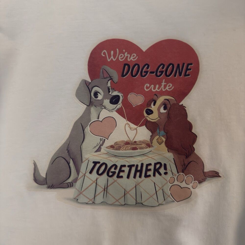 Disney Lady and the Tramp T Shirt Womens Large White Black Rib Trim NWT - Picture 3 of 8